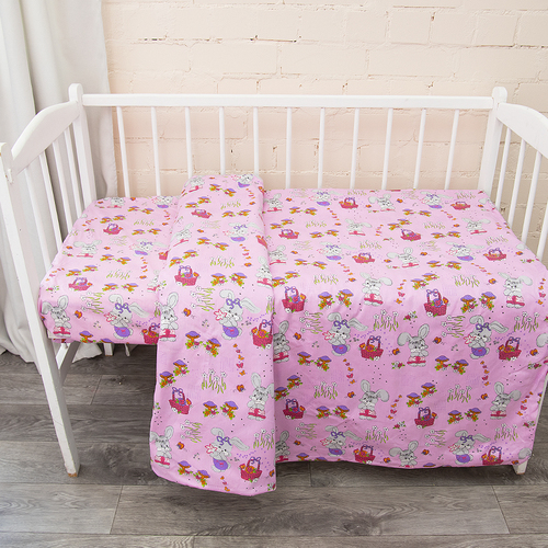 Постельное белье в детскую кроватку из бязи 1304/2 Лесная сказка цвет розовый ГОСТ фото 2