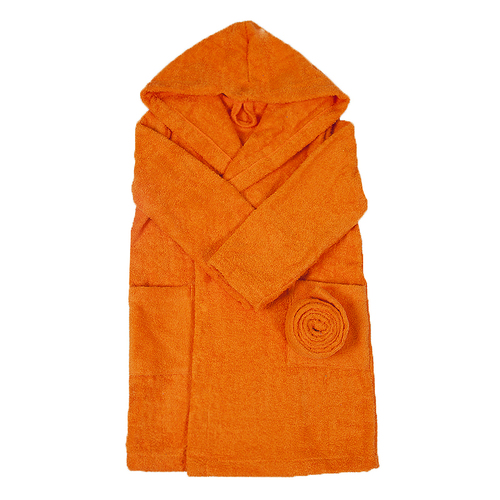 Халат детский махровый с капюшоном оранжевый 104-110 см фото 1