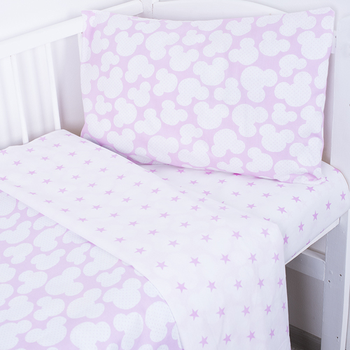 Постельное белье в детскую кроватку из бязи 105 Микки розовый с простыней на резинке фото 4