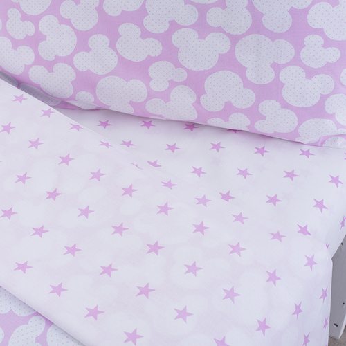 Постельное белье в детскую кроватку из бязи 105 Микки розовый с простыней на резинке фото 3