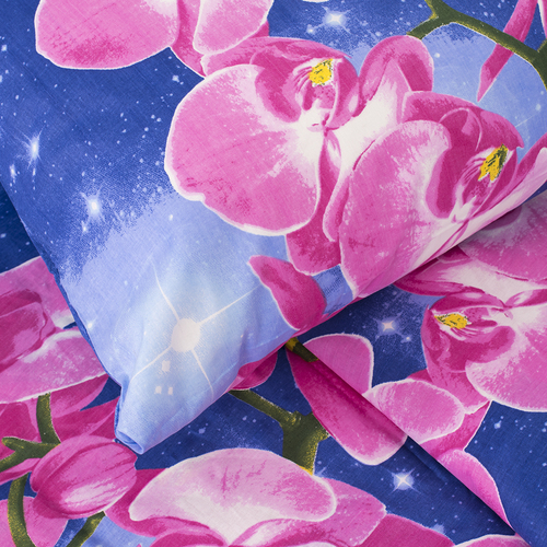 Постельное белье из бязи ГОСТ 306/1 Орхидеи цвет синий 1.5 сп с 1-ой нав. 70/70 фото 2