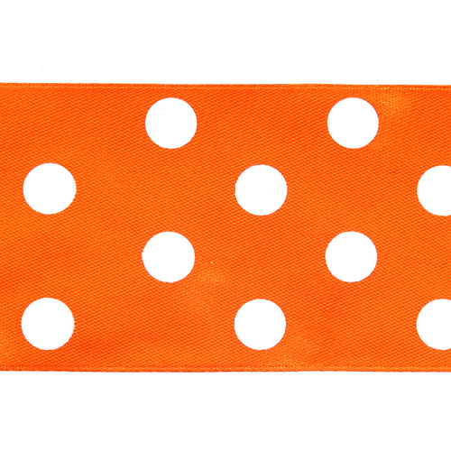 Лента атласная горох ширина 50 мм (27,4 м) цвет 668029 оранжевый-белый фото 3