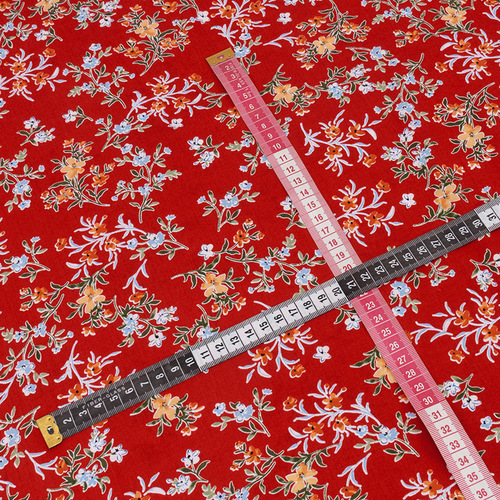 Ткань на отрез штапель 150 см 2308-1 Цветы на красном фото 2