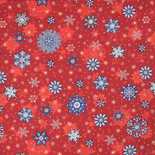 Ткань на отрез вафельное полотно набивное 150 см 35033/1 Снежинки цвет красный фото 1