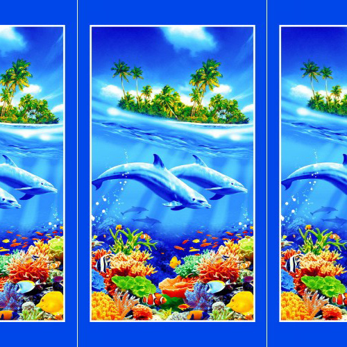 Вафельное полотно набивное 150 см 326/1 Дельфины цвет голубой фото 1