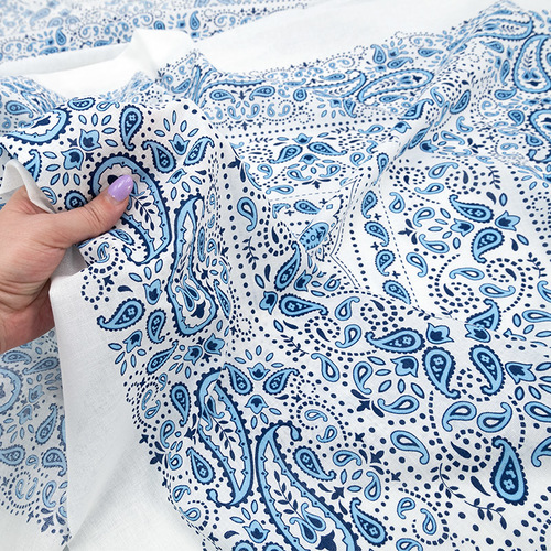 Ткань на отрез cитец платочный 95 см 9991-1 Плейсли цвет синий фото 6
