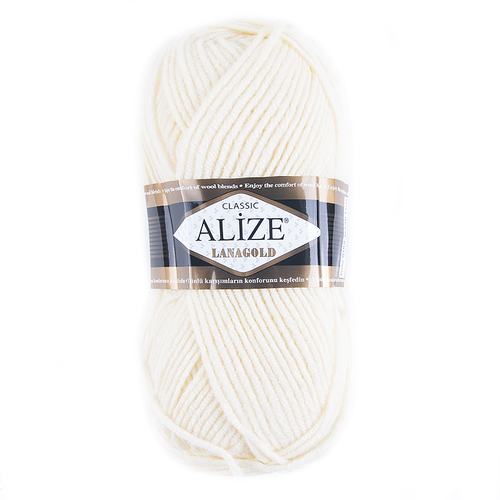 Пряжа для вязания Ализе LanaGold (49%шерсть, 51%акрил) 100гр цвет 01 кремовый фото 1