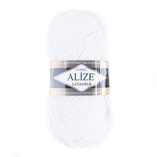 Пряжа для вязания Ализе LanaGold (49%шерсть, 51%акрил) 100гр цвет 55 белый фото 1