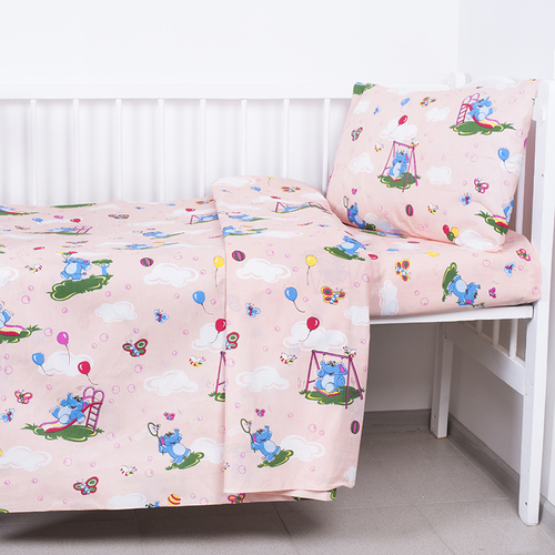 Постельное белье в детскую кроватку из бязи 315/4 Слоники с шариками персиковый фото 1