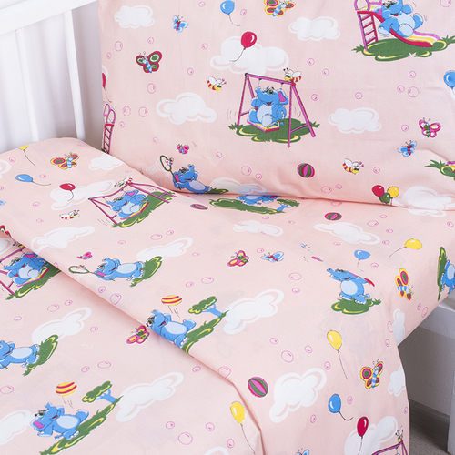 Постельное белье в детскую кроватку из бязи 315/4 Слоники с шариками персиковый фото 3