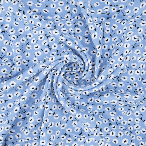 Ткань на отрез штапель 150 см 2445 Цветы на голубом фото 1