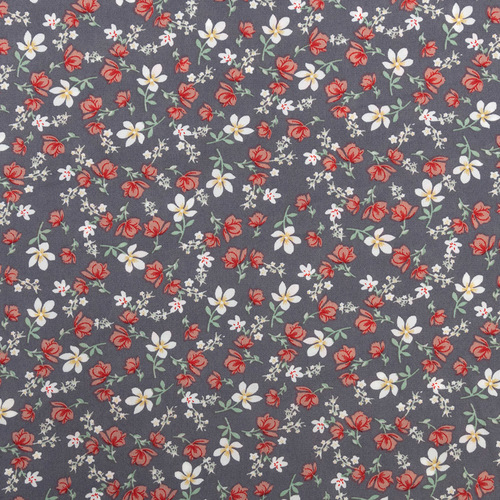 Ткань на отрез Прадо №15 Красные и белые цветы на сером фото 5