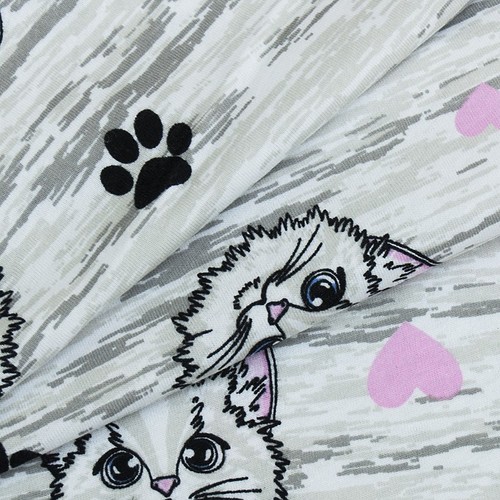 Ткань на отрез кулирка карде Кошки с лапками R76070-V1 фото 3
