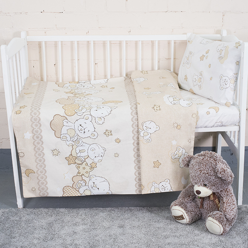 Постельное белье в детскую кроватку из поплина 11350/1 Медвежата с простыней на резинке фото 3