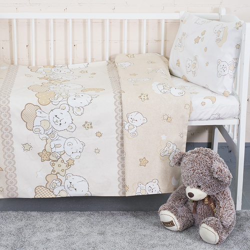 Постельное белье в детскую кроватку из поплина 11350/1 Медвежата с простыней на резинке фото 1