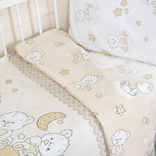 Постельное белье в детскую кроватку из поплина 11350/1 Медвежата с простыней на резинке фото 2