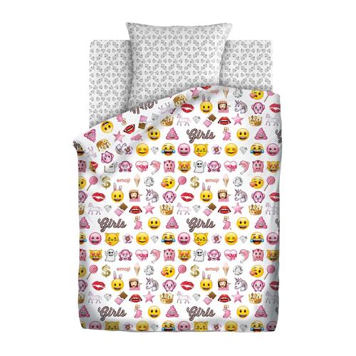 Детское постельное белье из хлопка 1.5 сп Emoji (70*70) рис. 8908+8909 вид 1 Смайлы пинк фото 1