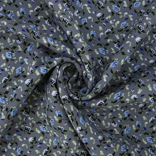 Ткань на отрез штапель 150 см 20015 Голубые цветы на сером фото 1