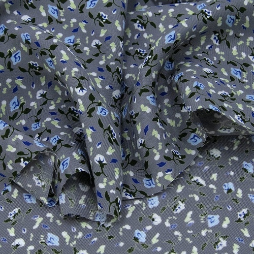 Ткань на отрез штапель 150 см 20015 Голубые цветы на сером фото 2