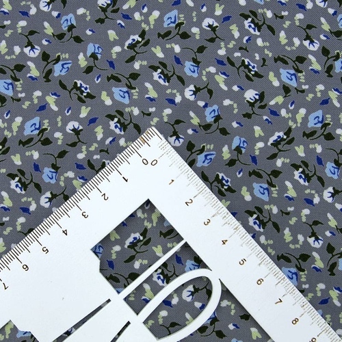 Ткань на отрез штапель 150 см 20015 Голубые цветы на сером фото 4