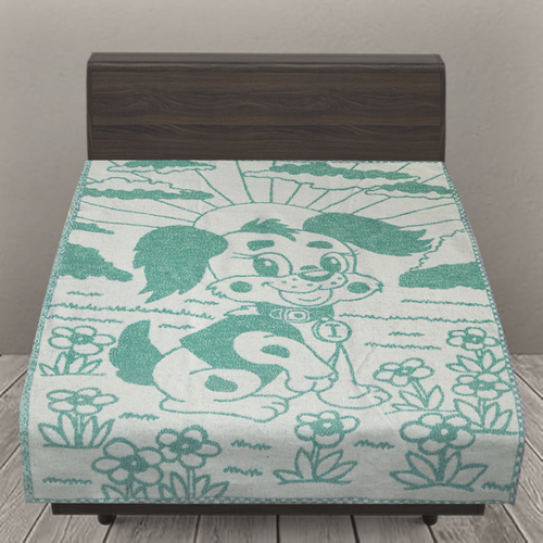 Одеяло детское байковое жаккардовое 100/140 см щенки цвет зеленый фото 1