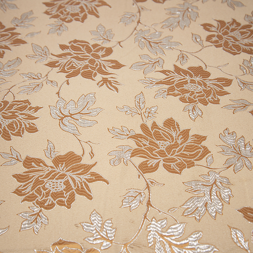 Портьерная ткань с люрексом 150 см на отрез H627 цвет 1 темно-бежевый цветы фото 4