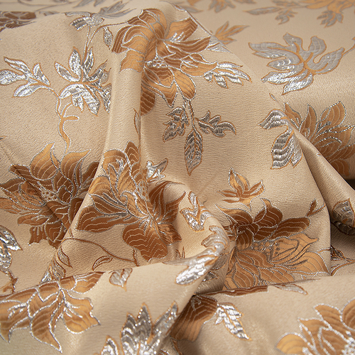 Портьерная ткань с люрексом 150 см на отрез H627 цвет 1 темно-бежевый цветы фото 3