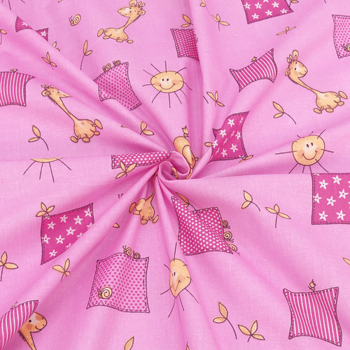 Ткань на отрез бязь ГОСТ детская 150 см 366/3 Жирафики цвет розовый фото 1