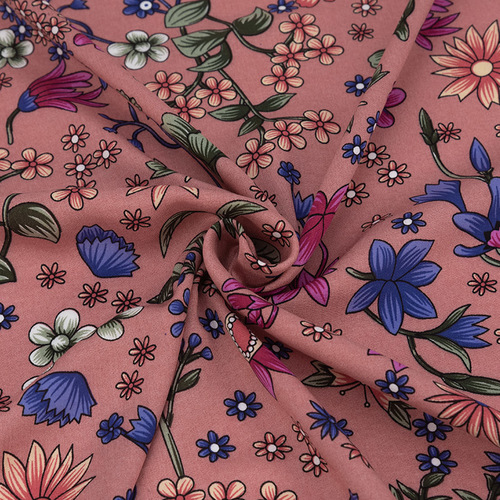 Ткань на отрез штапель 150 см 2810-4 Цветы на пепельно-розовом фото 1