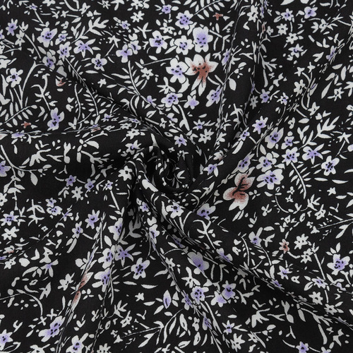 Ткань на отрез штапель 150 см Цветочная ночь цвет черный фото 1
