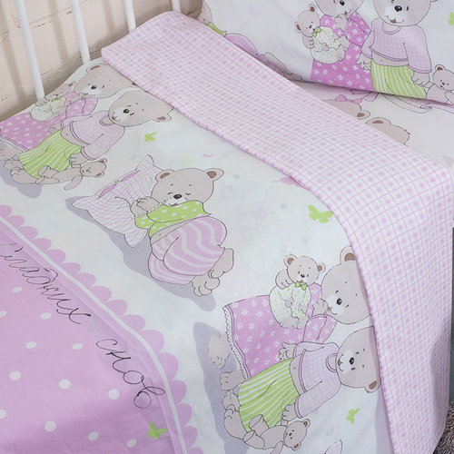 Постельное белье в детскую кроватку из поплина 1703/4 розовый с простыней на резинке фото 2