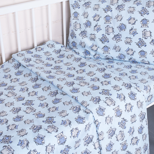 Постельное белье в детскую кроватку из поплина 1769/6 голубой с простыней на резинке фото 4