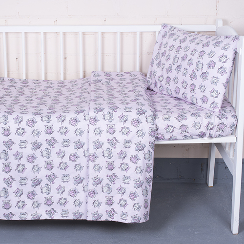 Постельное белье в детскую кроватку из поплина 1769/8 розовый с простыней на резинке фото 1