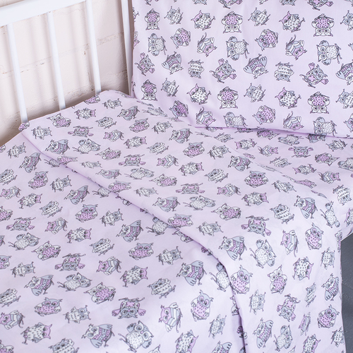 Постельное белье в детскую кроватку из поплина 1769/8 розовый с простыней на резинке фото 4